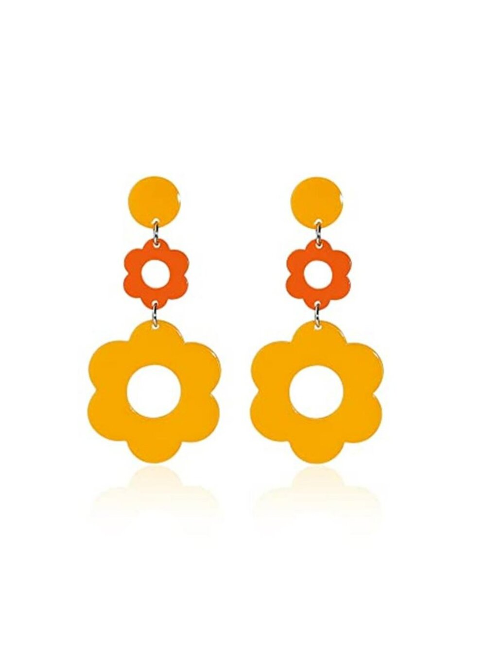 70s Big Acrylic Daisy Flower Petal Drop Dangle Earrings Stud Resin Floral